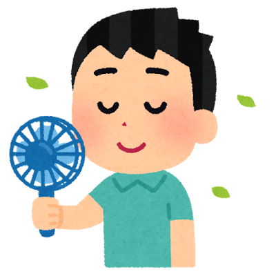 携帯型扇風機を持つ男性