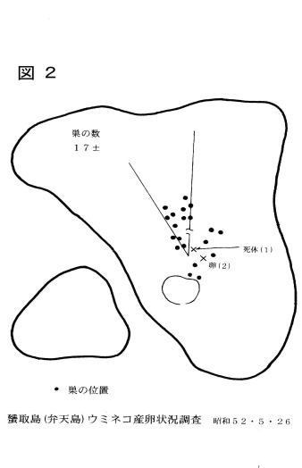 図2弁天島のウミネコ産卵状況調査図