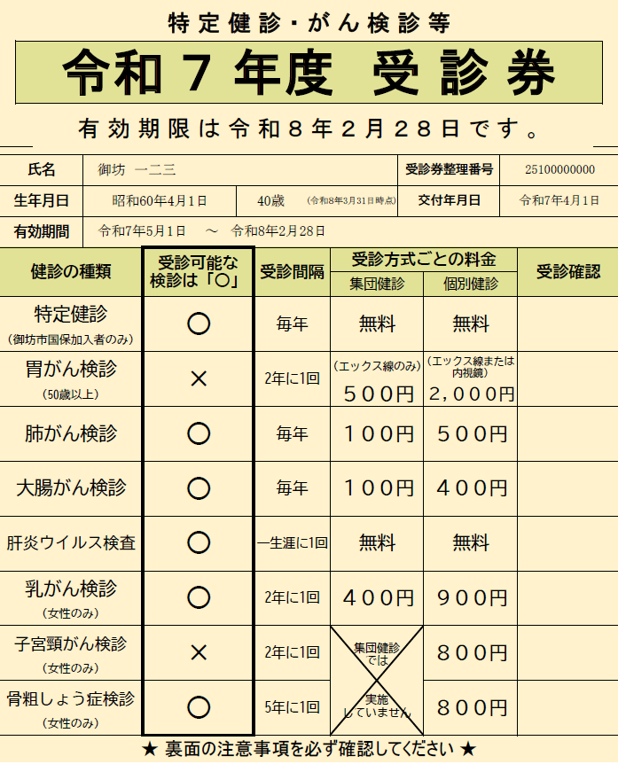 骨粗鬆症受診券見本
